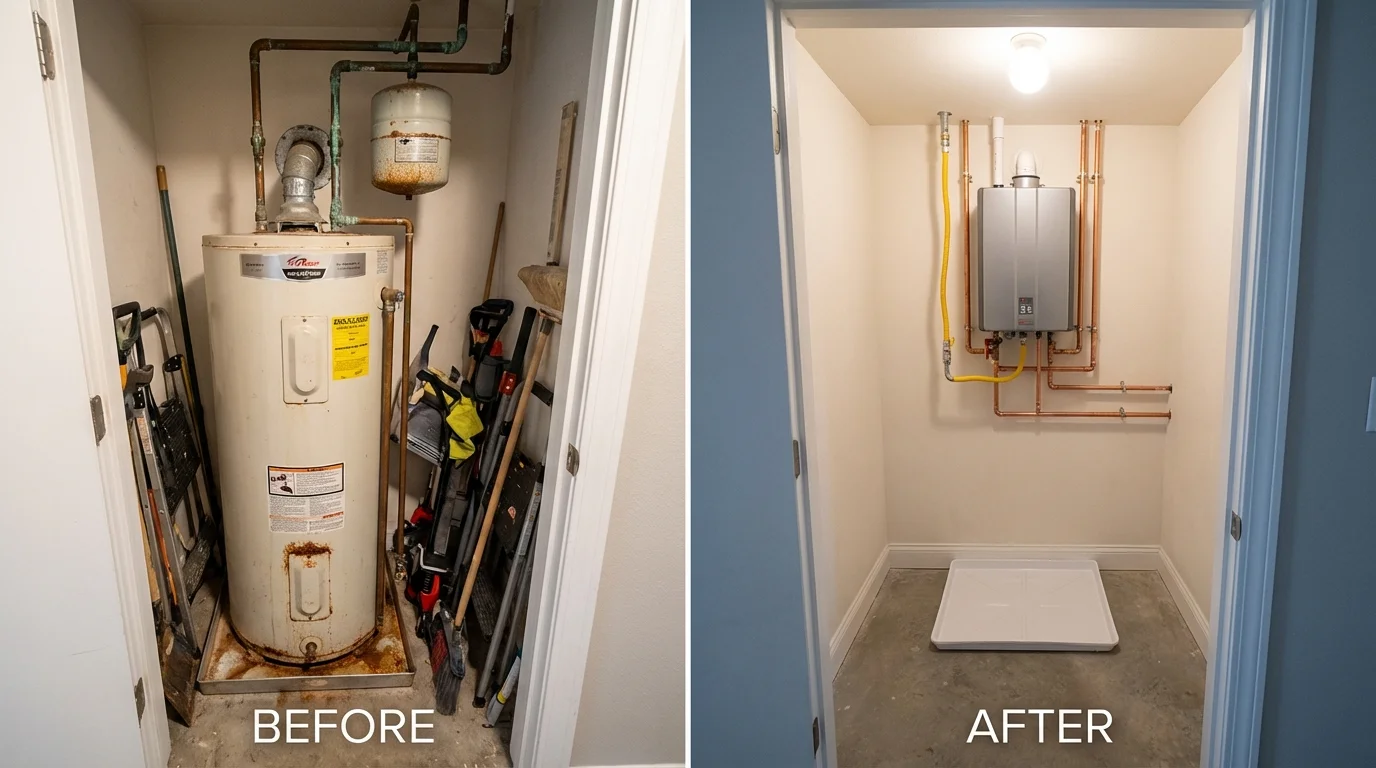 Tank water heater versus wall-mounted tankless unit comparison for Olmito, TX homeowners